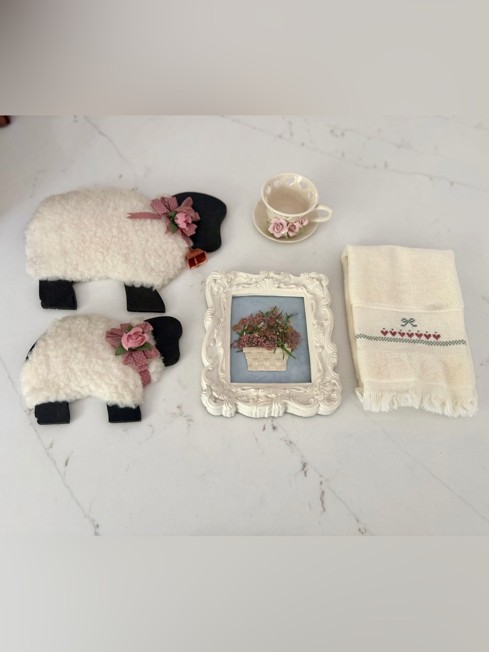 Vintage Cottage White and Pink Home Decor Bundles